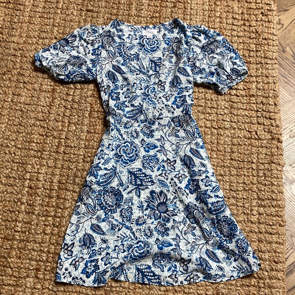 Velvet by graham Spence SHANII silk floral mini dress Batik blue print NWOT XS - Picture 12 of 16